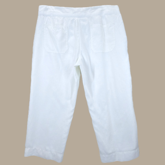 Old Navy Women Size 12 White Cropped Capri Pants Below Waist 100% Linen Summer - Picture 2 of 10